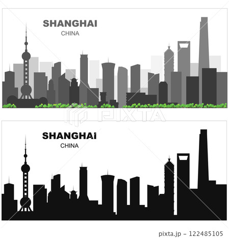 Layered editable vector illustration sihouette of Shanghai,China, each building is on a separate layer 122485105