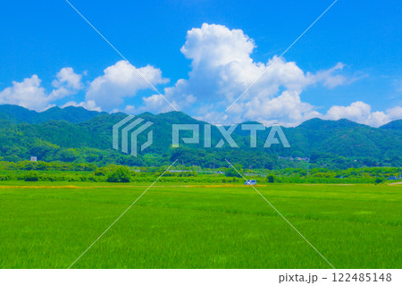 田園と夏の山景色 122485148
