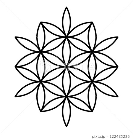 Flower of life Sacred geometry contour outline line icon black color vector illustration image thin flat style 122485226