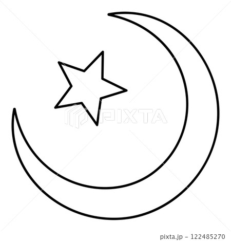 Symbol Alem Islam Halfmoon Arabic moon and star contour outline line icon black color vector illustration image thin flat style 122485270