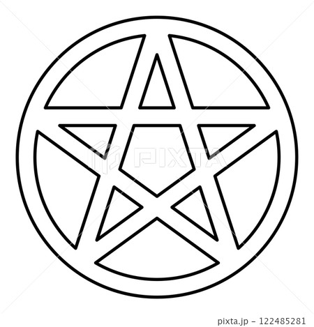 Pentakl Neopagan Wicca Pentacle Neo paganism sign five pointed star in circle inside round Pentagram magic symbol contour outline line icon black color vector illustration image thin flat style Pentakl Neopagan Wicca Pentacle Neo paganism sign five pointed star in circle inside round Pentagram magic symbol contour outline line icon black color vector illustration image thin flat style 122485281