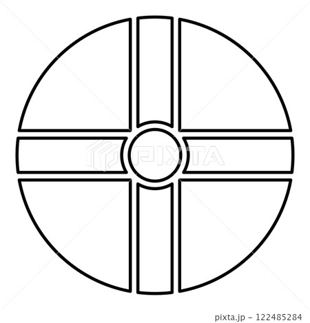 Sun's cross Solar cult Southeast ceremonial complex symbol ball contour outline line icon black color vector illustration image thin flat style 122485284