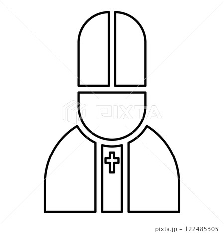 Pope catolic Man Church bishop contour outline line icon black color vector illustration image thin flat style 122485305