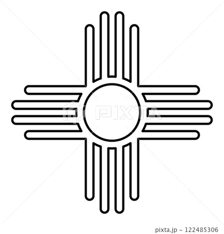 Zia symbol ancient sun emblem element of New Mexico flag contour outline line icon black color vector illustration image thin flat style 122485306
