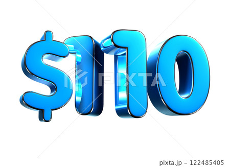 110 dollers blue 3d illustration sign. 122485405