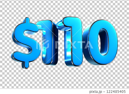 110 dollers blue 3d illustration sign. 122485405