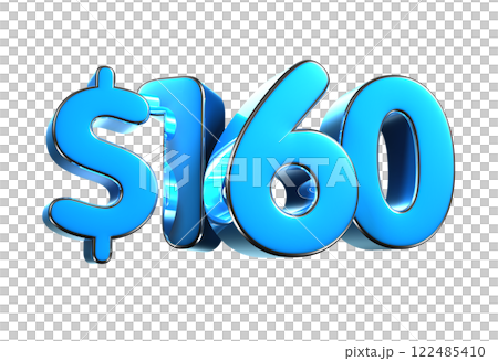 160 dollers blue 3d illustration sign. 122485410