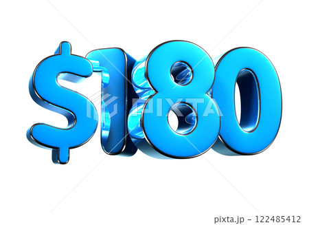 180 dollers blue 3d illustration sign. 122485412