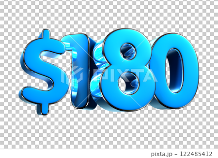 180 dollers blue 3d illustration sign. 122485412