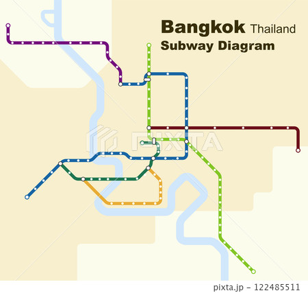 Layered editable vector illustration of the subway diagram of Bangkok,Thailand. Layered editable vector illustration of the subway diagram of Bangkok,Thailand. 122485511