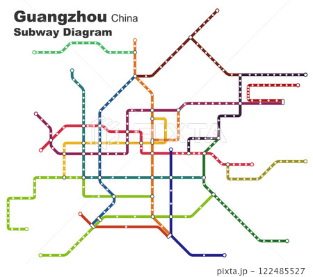 Layered editable vector illustration of the subway diagram of Guangzhou,China. Layered editable vector illustration of the subway diagram of Guangzhou,China. 122485527