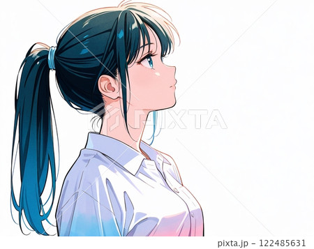 人物画 ポニーテールの女の子 ポニーテールの女性のアニメ風イラストのイラスト素材 [122485631] - PIXTA