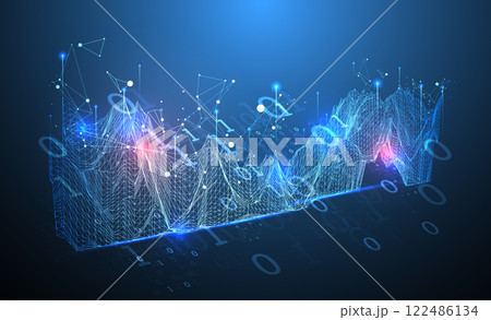 Big Data. Abstract digital futuristic vector illustration on technology background. Data mining and management concept. Hand drawn art. 122486134