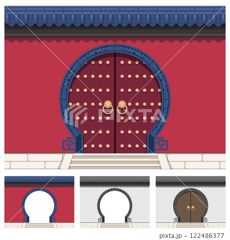Layered editable vector illustration of a gate on the wall with ancient Chinese traditional style. Layered editable vector illustration of a gate on the wall with ancient Chinese traditional style. 122486377
