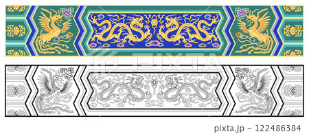 Layered editable vector illustration pattern of dragon and Phoenix,which are mainly used in ancient Chinese royal buildings. 122486384