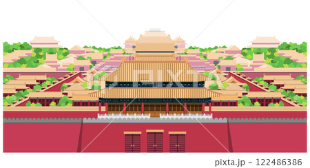 Layered editable vector illustration panorama of the Forbidden City in Beijing, China. Layered editable vector illustration panorama of the Forbidden City in Beijing, China. 122486386