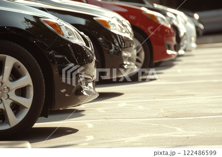 Rows of Used Cars in Outdoor Parking Lot 122486599