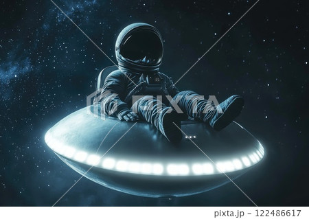 Astronaut Relaxing in UFO Under Starry Sky 122486617