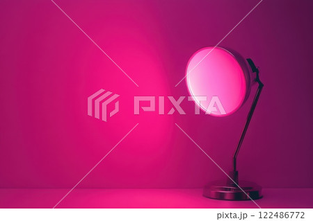 Vibrant Electric Pink Desk Lamp on Soft Neon Background for Modern Aesthetic Design 122486772