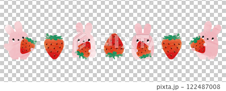 水彩草莓和兔子拿著草莓套裝 122487008