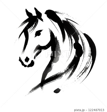 黒墨で描いた馬の顔のイラスト素材 [122487013] - PIXTA