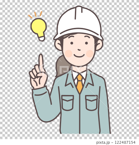 A female construction worker comes up with an idea while pointing 122487154