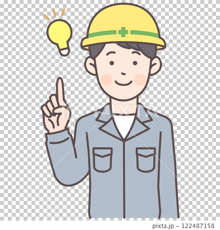 Male construction worker pointing and coming up with an idea_Safety helmet 122487158