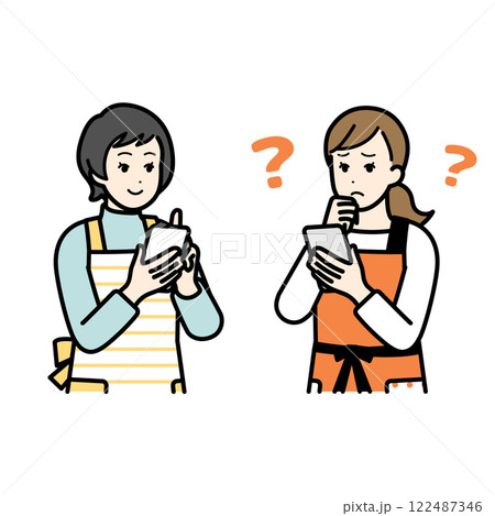 スマホを持ちながら会話をする女性達 スマホを持ちながら会話をする女性達 122487346