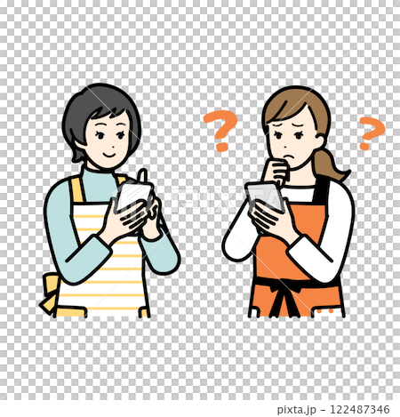 スマホを持ちながら会話をする女性達 スマホを持ちながら会話をする女性達 122487346