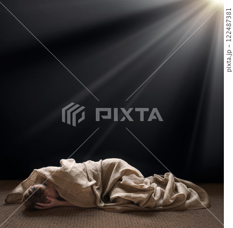 Sad girl lying on the floor 122487381