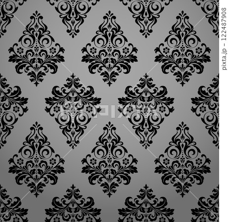 Floral pattern. Seamless vector background. Vintage wallpaper in the Baroque style. Gray and black ornament for fabric, wallpaper, packaging. Ornate Damask flower illustration Floral pattern. Seamless vector background. Vintage wallpaper in the Baroque style. Gray and black ornament for fabric, wallpaper, packaging. Ornate Damask flower illustration 122487908