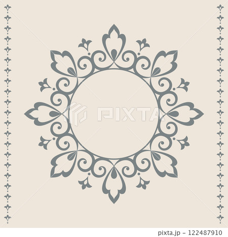 Decorative frame Elegant vector element for design in Eastern style, place for text. Floral beige and green border. Lace illustration for invitations and greeting cards 122487910