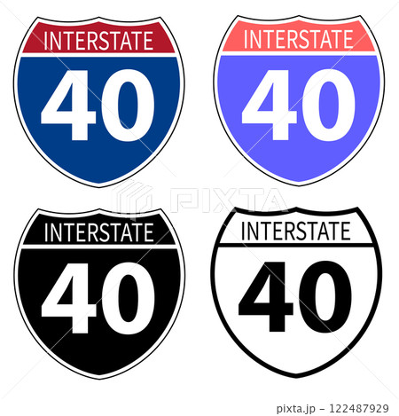 US Interstate 40 highway sign with route number and text. Interstate highway 40 road sign. 40 route symbol.  122487929