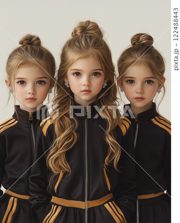 Three girls in identical tracksuits 122488443