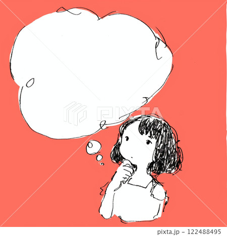 【フキダシ】考える女性と吹き出しの簡単なイラスト 【フキダシ】考える女性と吹き出しの簡単なイラスト 122488495
