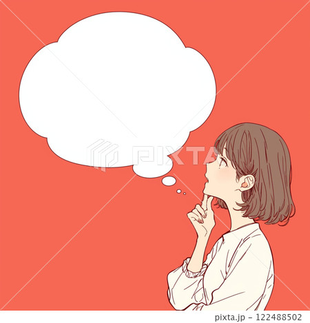 【フキダシ】考える女性と吹き出し 122488502