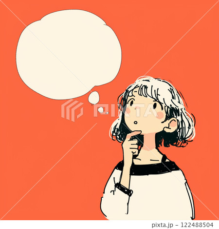 【フキダシ】考える女性と吹き出し 122488504