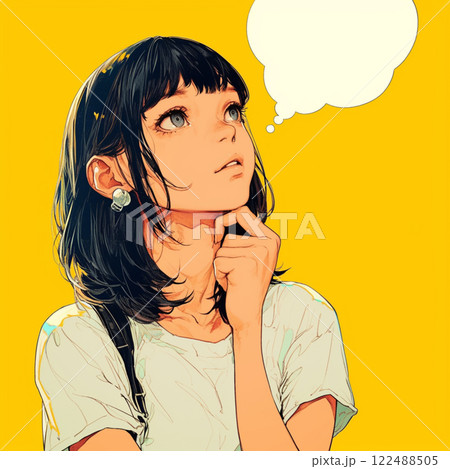 【フキダシ】考える女性と吹き出し 122488505
