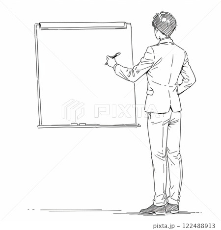 ビジネスマンとホワイトボードの簡単なイラスト 122488913