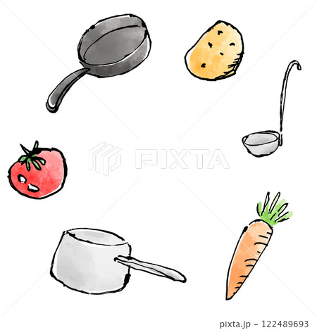 野菜と調理器具のフレーム素材 122489693