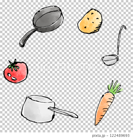 Vegetables and cooking utensils frame material Vegetables and cooking utensils frame material 122489693