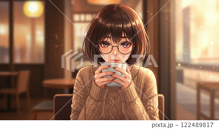カフェでホットドリンクを飲む女性 122489817