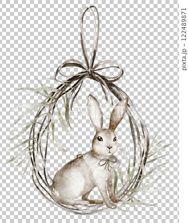 Watercolor illustration Easter bunny hanging decoration 122489871