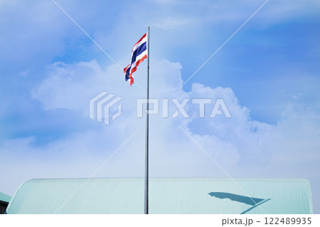 The Thai flagpole has a sky background. The Thai flagpole has a sky background. 122489935