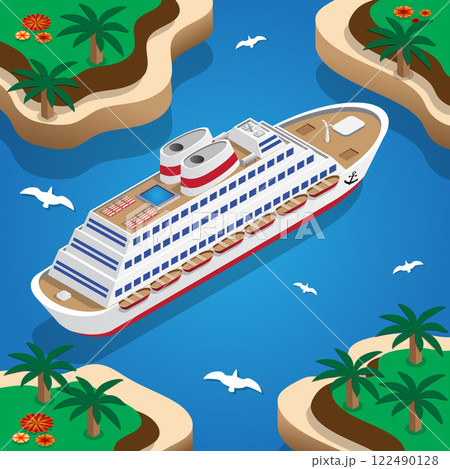 Cruise liner in the lagoon. Isometric. Vector illustration. 122490128