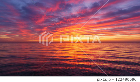 美しい海と夕焼け 122490696