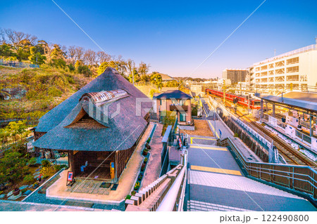 日本の横浜都市景観　金沢八景駅の駅前にある金沢八景権現山公園などを望む 122490800