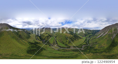 360 panorama of a mountainous area from a height. 360 panorama of a mountainous area from a height. 122490954