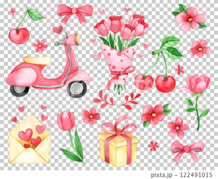 cute set of watercolor illustrations for valentine's day. clipart for greeting cards and decorations cute set of watercolor illustrations for valentine's day. clipart for greeting cards and decorations 122491015