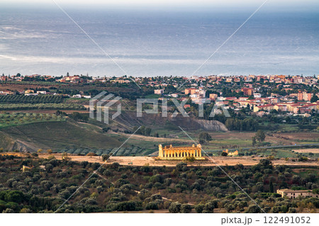 Agrigento, Sicily, Italy cityscape towards the Valley of the Temples and the Mediterranean 122491052